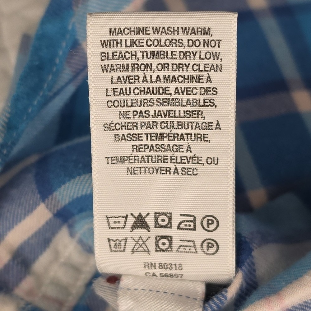 Lucky Brand Button Up Blouse Women's L Blue White Plaid Long Sleeve Pearl Snap - Picture 9 of 16